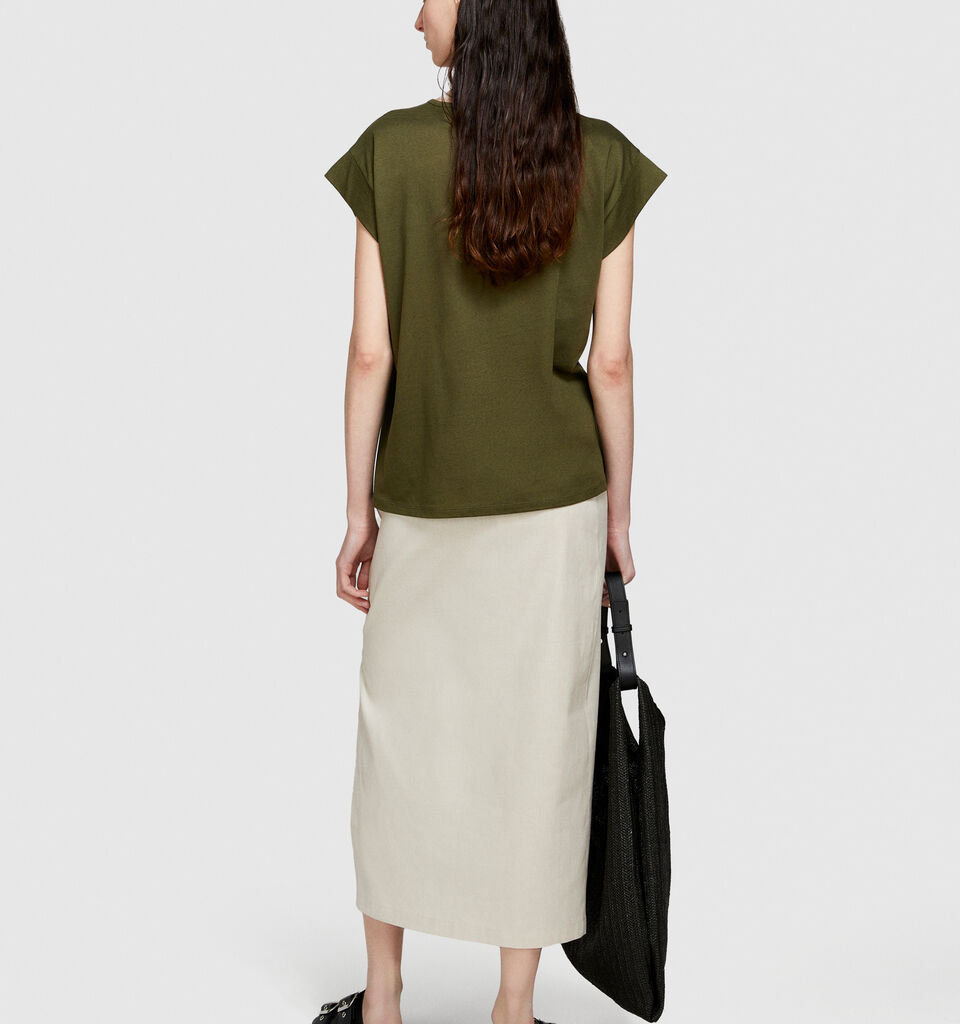 Slub t-shirt - women's short sleeve t-shirts - Military Green | Sisley image number 3